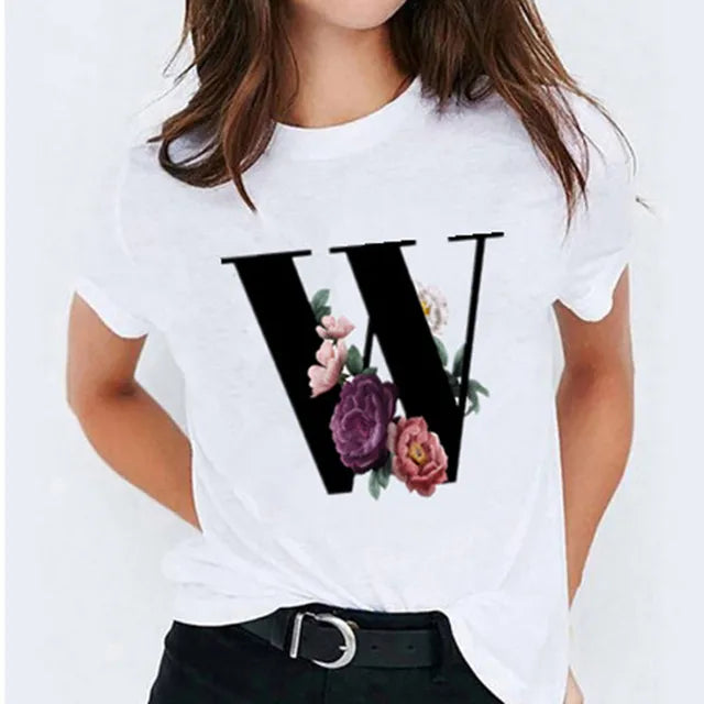 26 Letter Printed Women's T-shirts