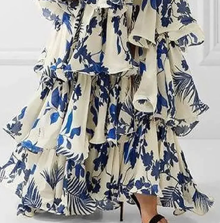 Printed Halter Hollow-Out Dress