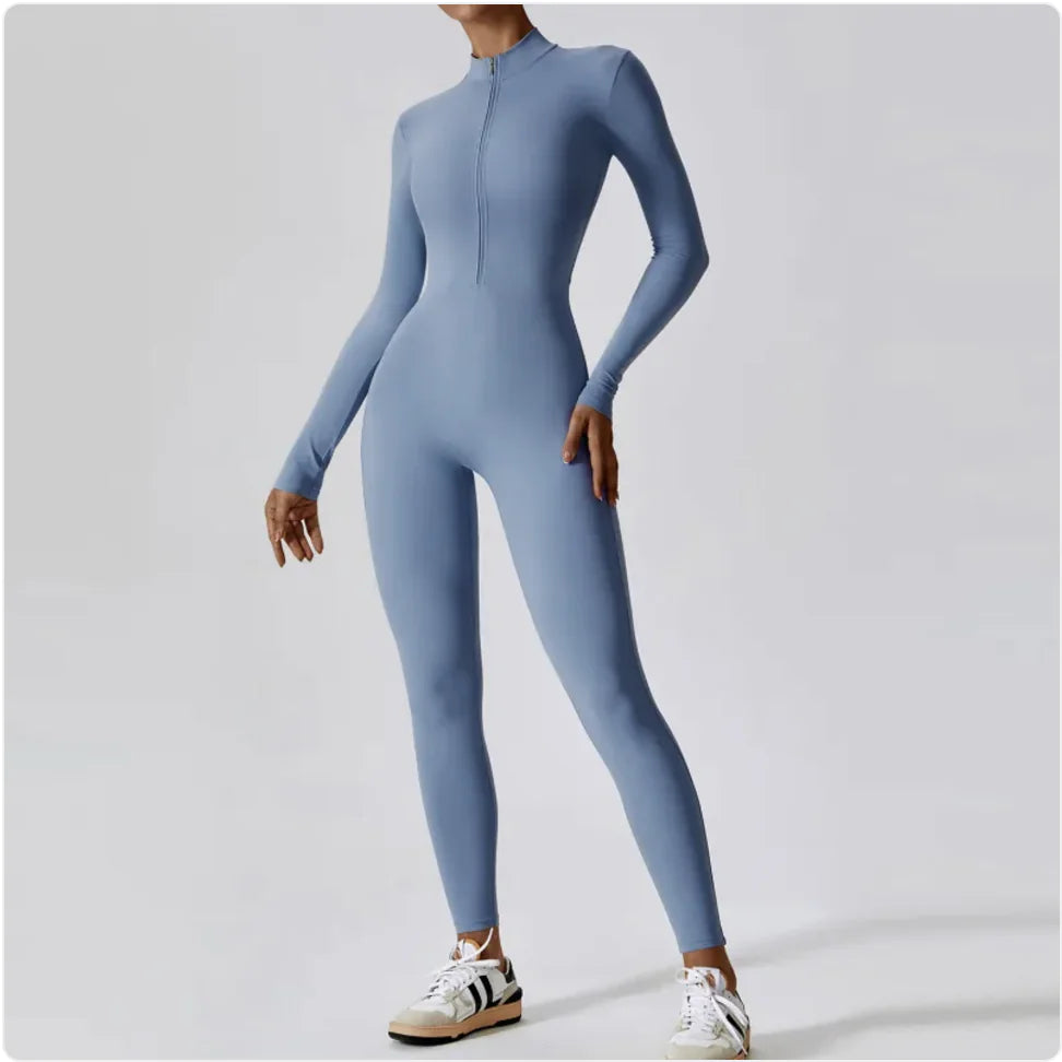 Women's Long-Sleeve Zipper Sports Jumpsuit