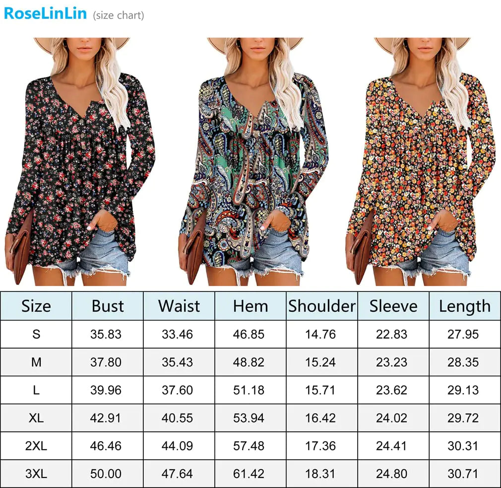 ROSELINLIN Long Sleeve Tops for Womens Floral Fall Blouse Shirts XX-Large V Mint Green