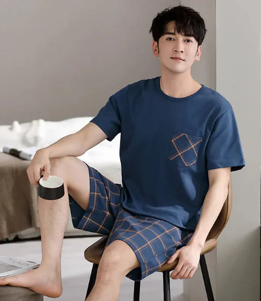 Pajamas Men's Summer Cotton Short Sleeve Shorts Suit