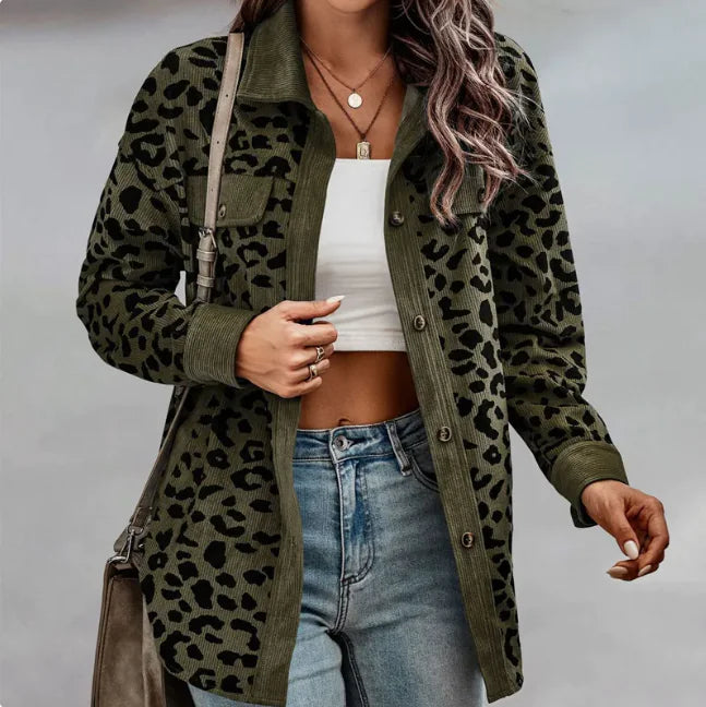 Chic Leopard Print Long Sleeve Jacket for Women