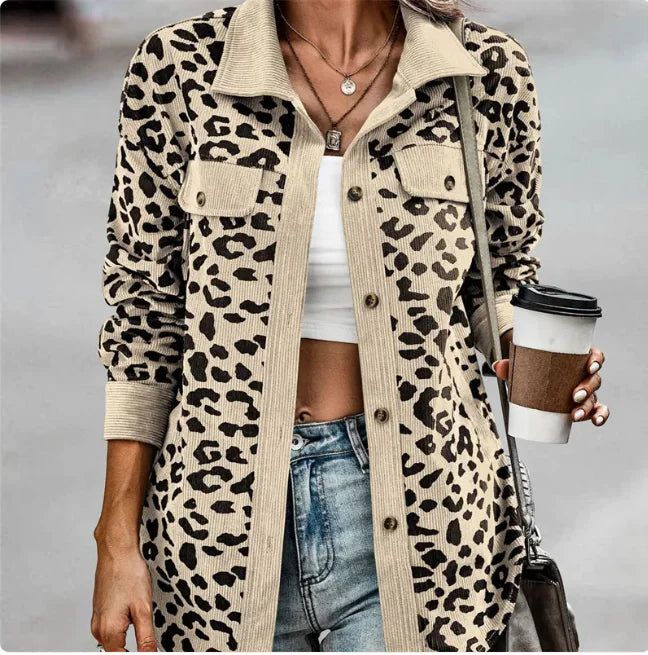 Chic Leopard Print Long Sleeve Jacket for Women