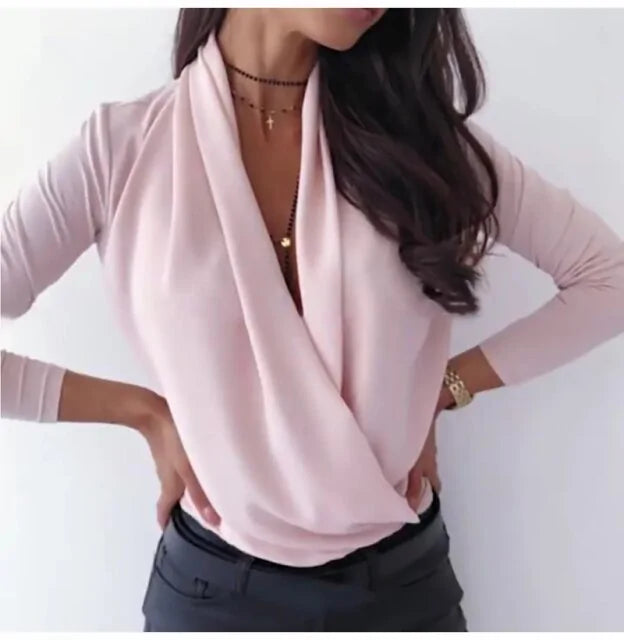 V-Neck Long Sleeve Top For Women