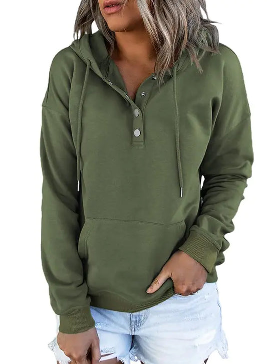 Dokotoo Womens 2024 Hoodies Button Collar Drawstring Hooded Pullover Sweatshirt Casual Long Sleeve Tops Shirts Green 4 Large