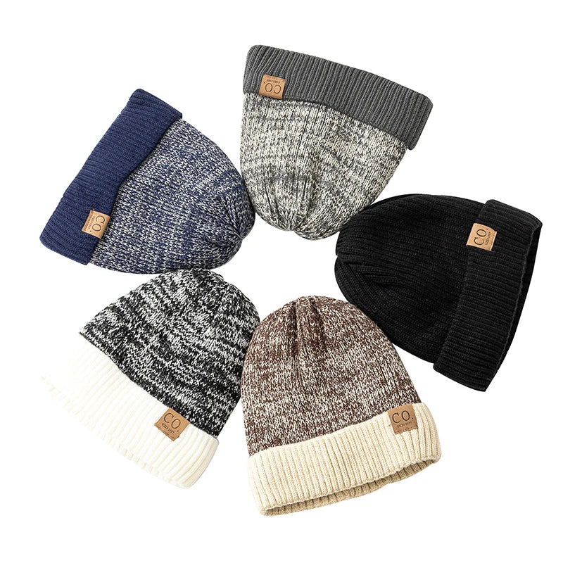 Unisex Two-Tone Winter Knitted Beanie