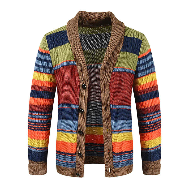 Men's Color-Block Lapel Sweater Coat