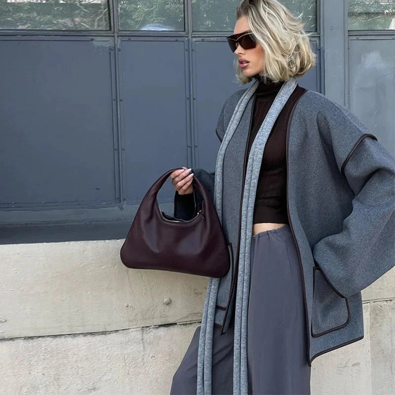 Retro Gray Short Belt Overcoat