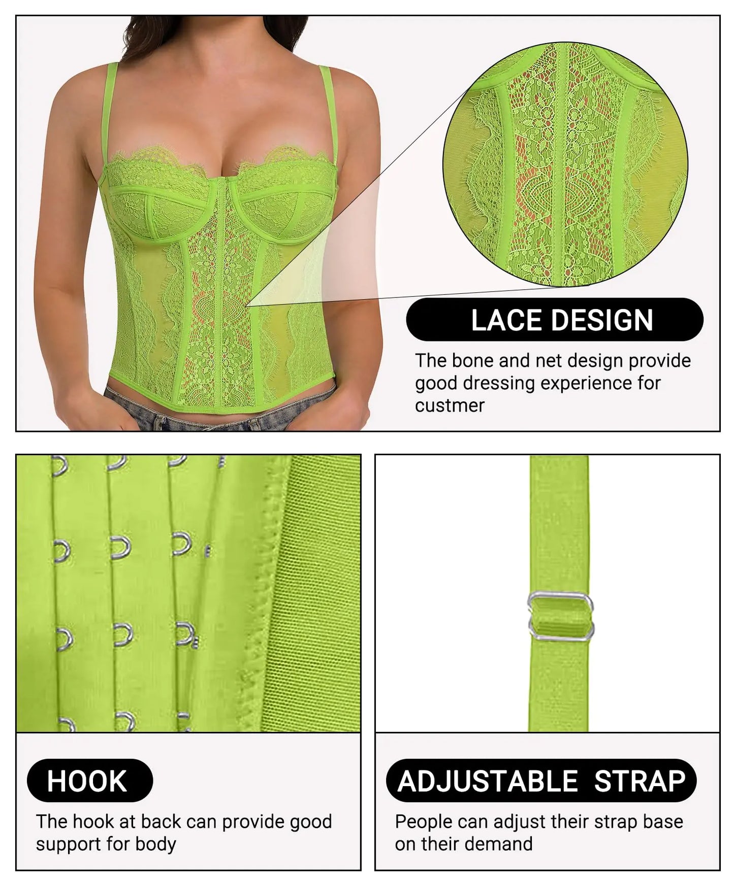 Lace Bustier Corset Tops for Women - Sexy Going Out Top with Buckle Green X-Small