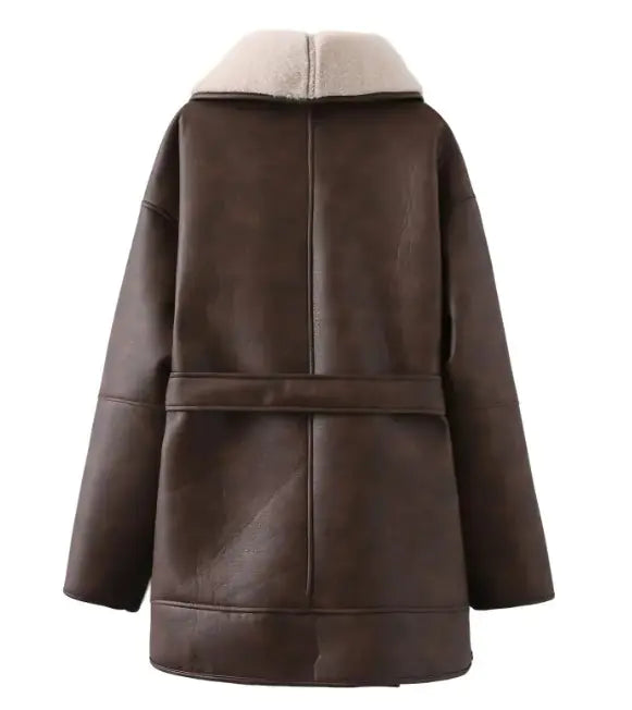 Fur Collar Composite Belt Coat