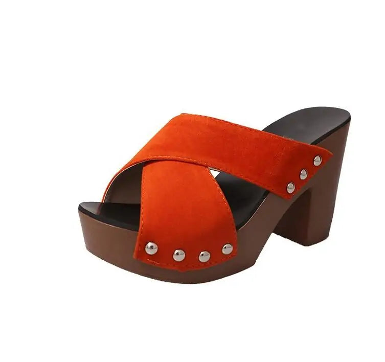 Square High Heel Platform Women's Summer Sandals: Elegant Rivet Pumps