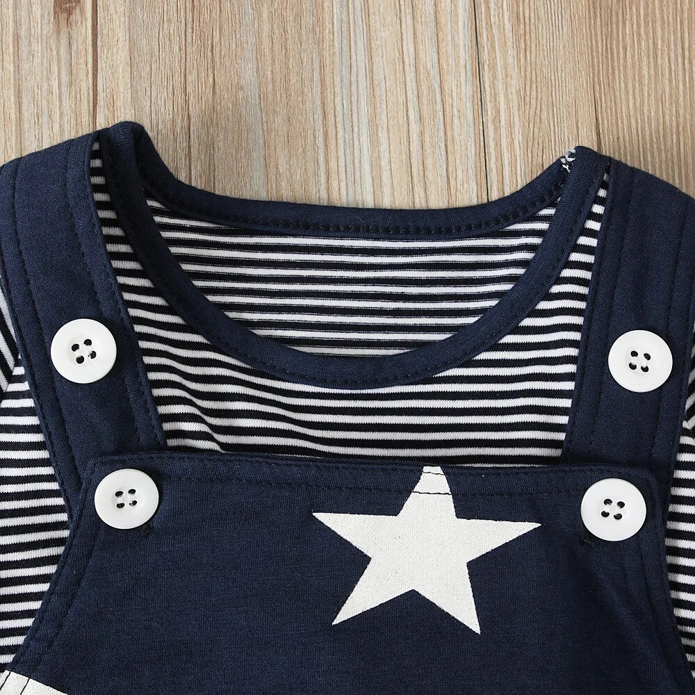 Newborn Baby Boy Clothes  Long Sleeve Tops + Suspender Pants + Hat