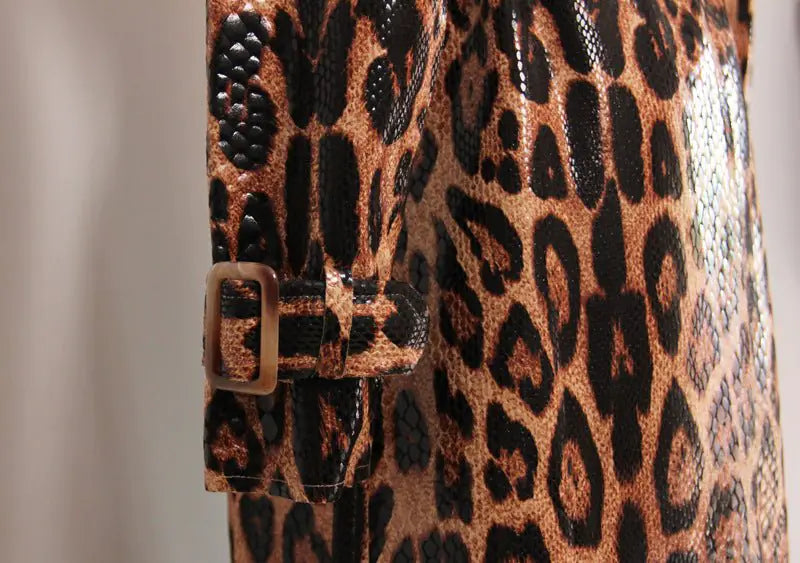 Leopard Printed Leather Trench Coat