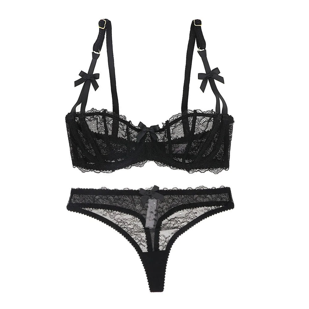 Dessous-Set aus BH und Tanga mit Blumenspitze für Damen