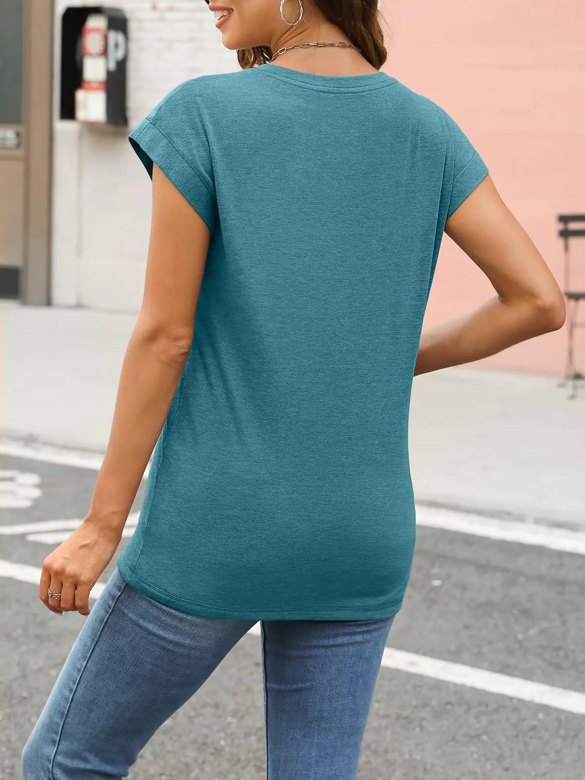 AUTOMET Womens Tops Casual Dressy Basic T Shirts Loose Fit Crewneck Cap Sleeve Tee Summer Outfits 2024 Bluegreen XX-Large