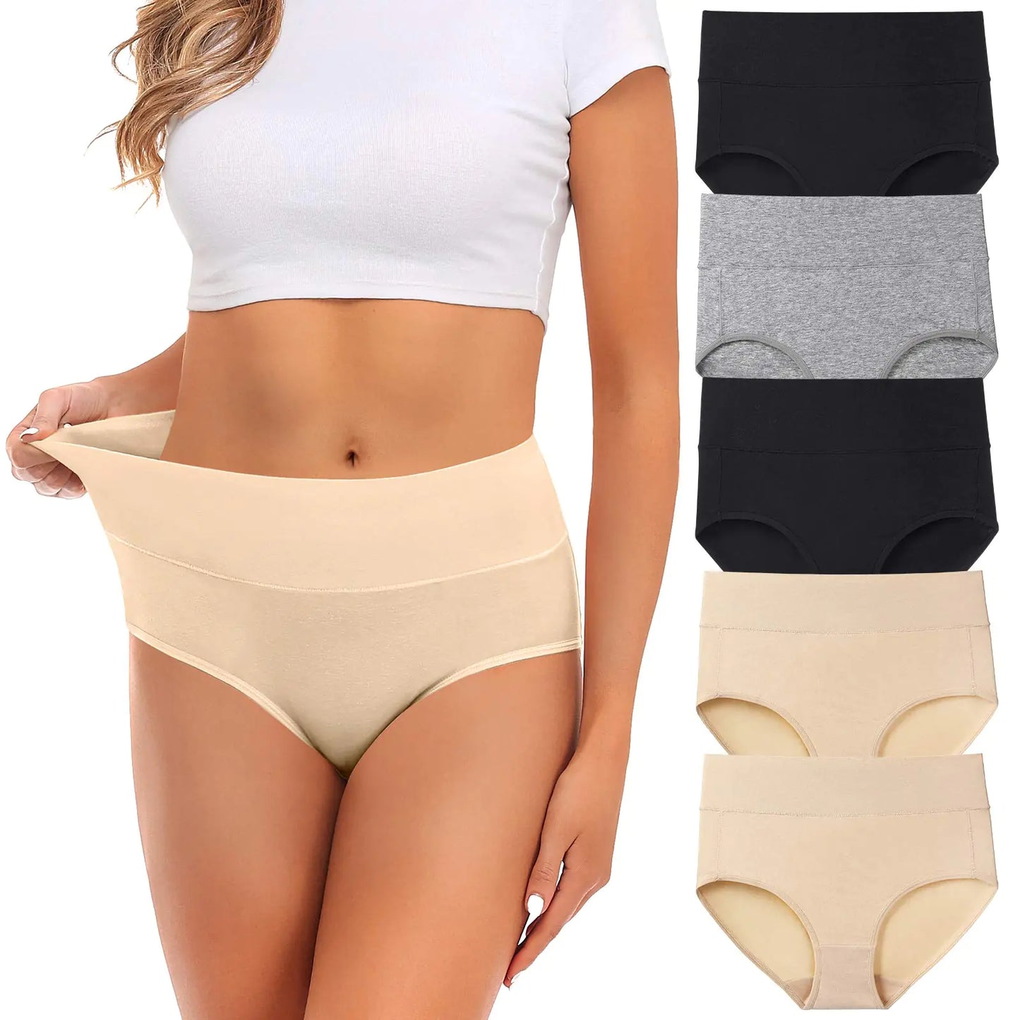 Damenunterwäsche, Baumwolle, mittlere Taille, kein Muffin-Oberteil, volle Abdeckung, Slip, Damenhöschen, Dessous, Unterwäsche für Frauen, Multipack, klein, Multi-h-5er-Pack