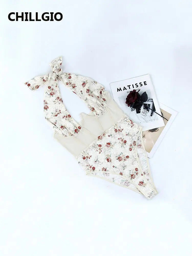 Lace Floral Print Bodysuits