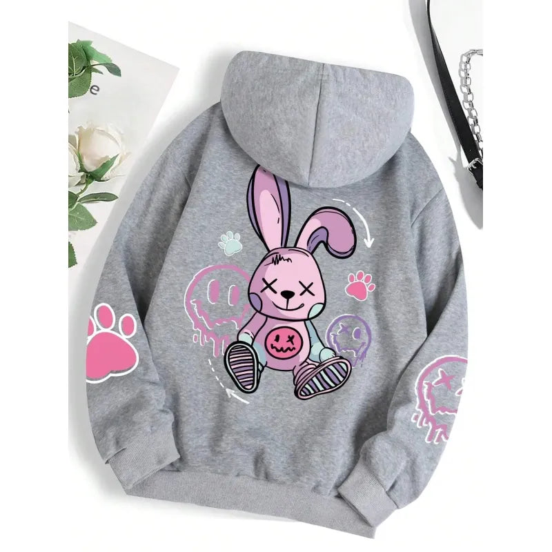 Drop-Shoulder Sleeve Printed Hooded Sweater