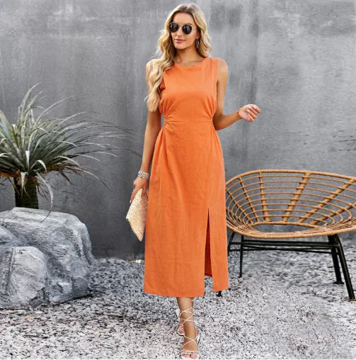 Women's Summer Solid Color Sleeveless Dress