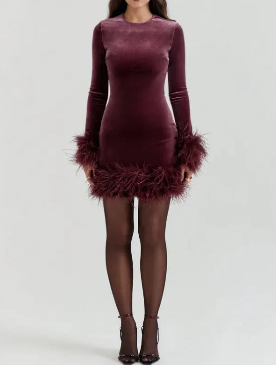 Feather Patchwork Bodycon Mini Dress